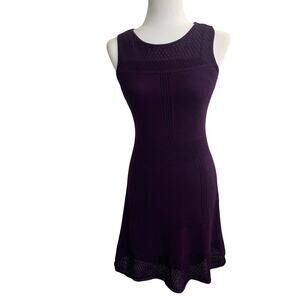 Ralph Lauren Pointelle Knit A-Line Dress Plum Purple Sz XS Sleeveless Stretchy